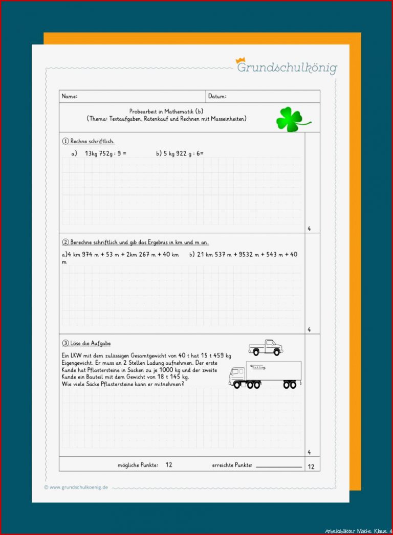 Klassenarbeiten Proben Mathe 4 Klasse