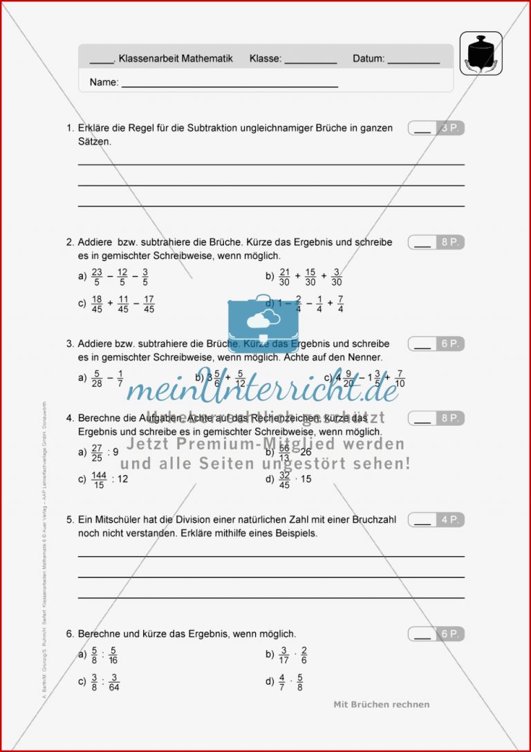 Klassenarbeiten zum Thema 