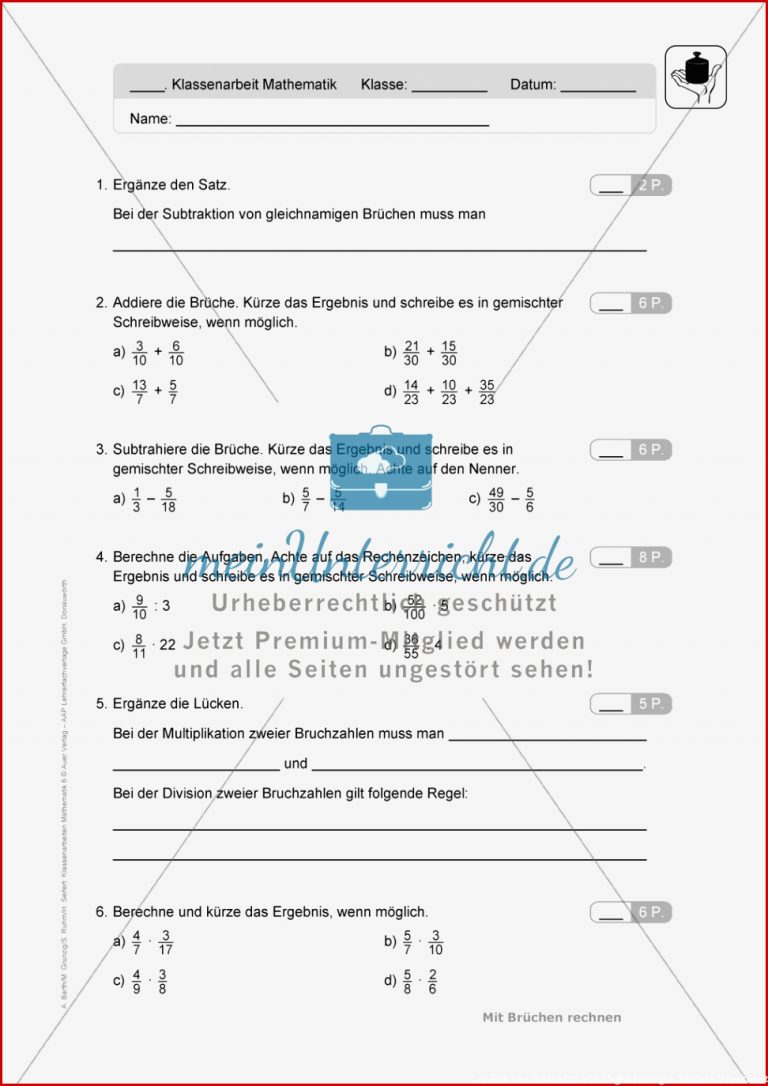 Klassenarbeiten zum Thema 