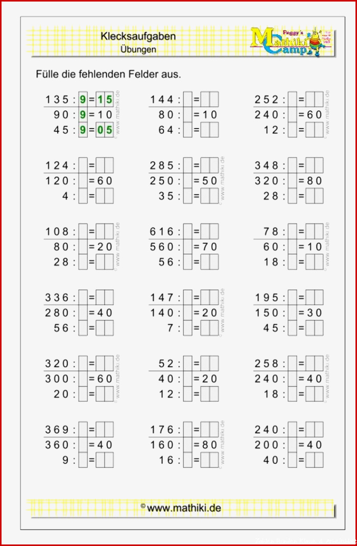 Klecksaufgaben halbschriftliche Division Klasse 4