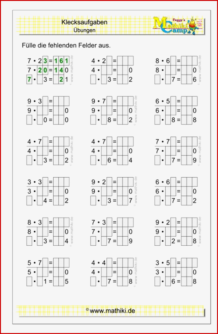 Klecksaufgaben Halbschriftliche Multiplikation Klasse 4