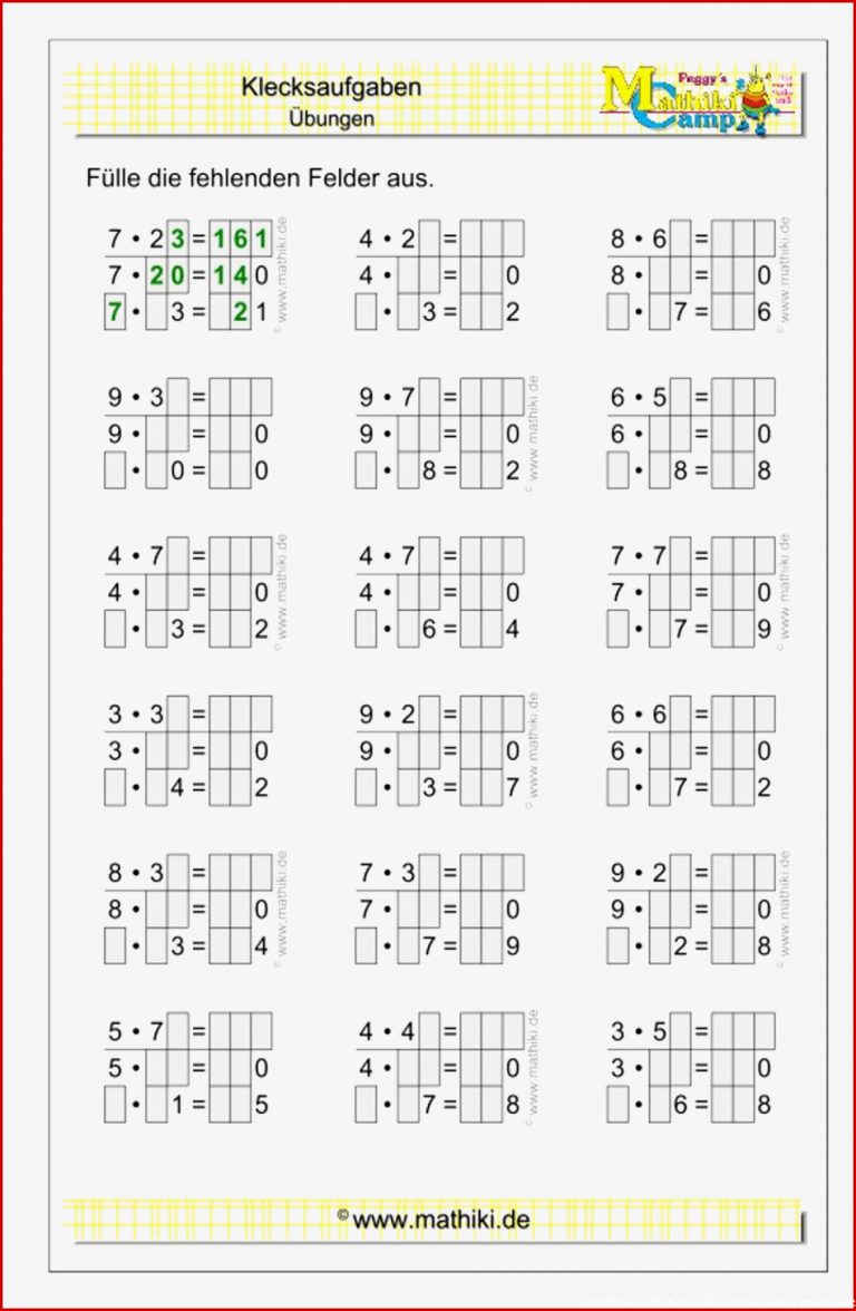 Klecksaufgaben Halbschriftliche Multiplikation Klasse 4