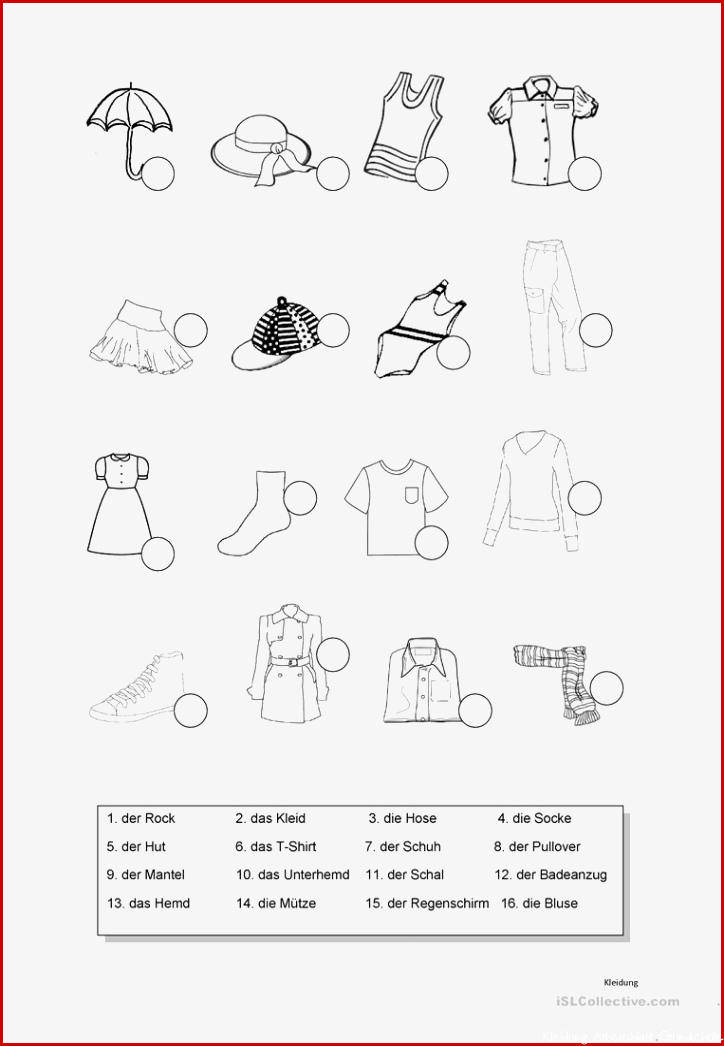 Kleidung Aufgabe Arbeitsblatt Kostenlose DAF