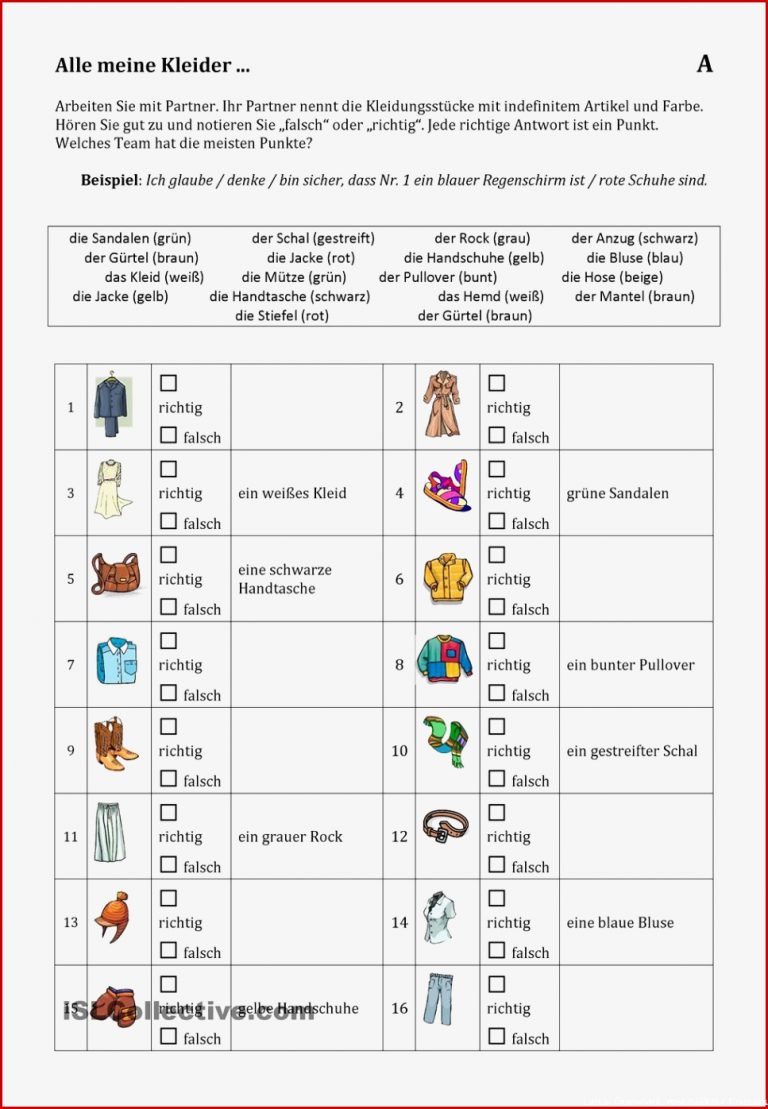 Kleidung Und Adjektivdeklination Partnerübung