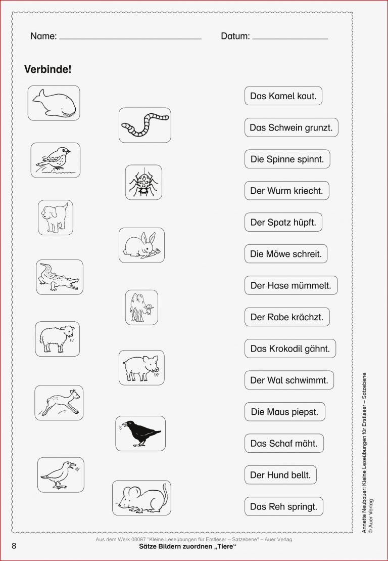 Kleine Leseübungen für Erstleser Satzebene