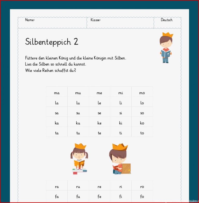 Königspaket Lesetempo Aufbauen Silbenteppich Deutsch