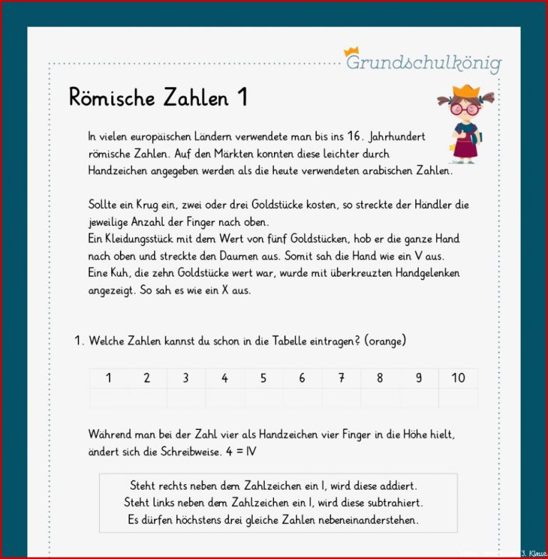 Königspaket Römische Zahlen Mathe 4 Klasse