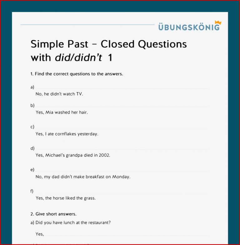 Königspaket Simple Past Closed Questions with did didn Heruntergeladen Werden Königspaket Simple Past Closed Questions with did didn