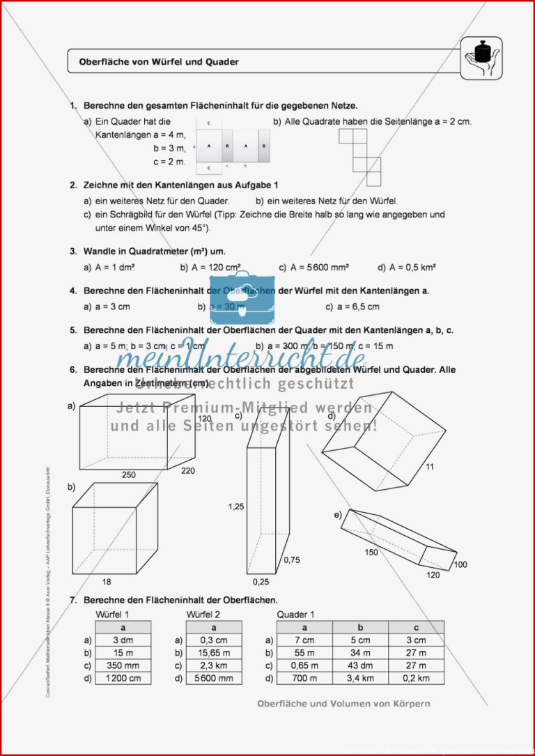 Körper Oberfläche Und Volumen Von Würfel Und Quader