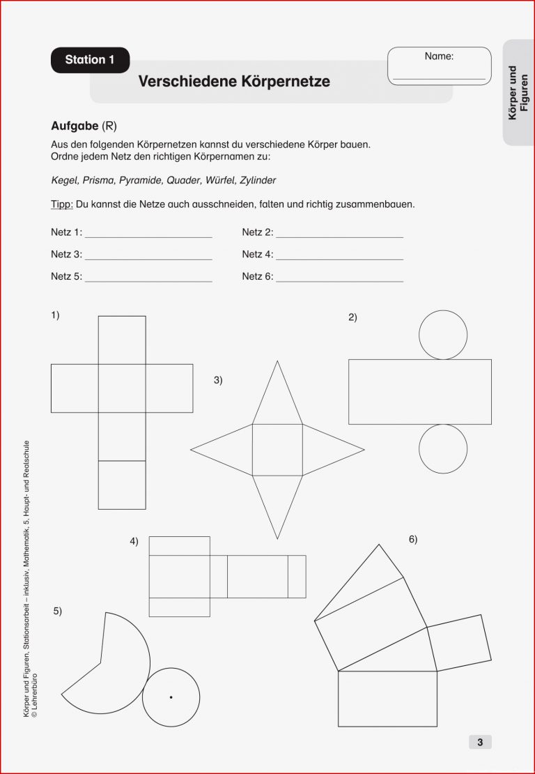 Körpernetze Arbeitsblätter Klasse 5 Worksheets