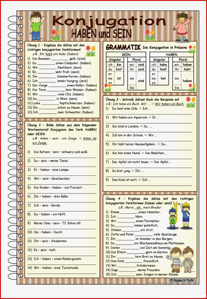 Konjugation haben und sein mit 4 Übungen mit Lösung