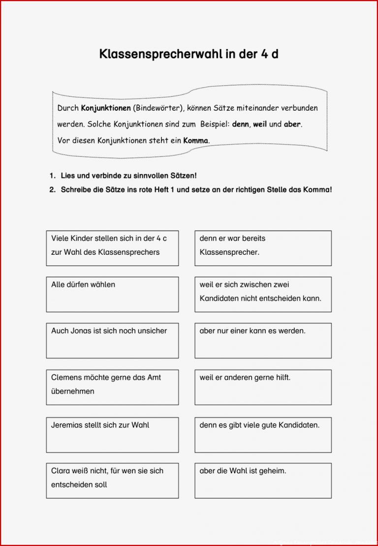 Konjunktion Klassensprecherwahl – Unterrichtsmaterial In