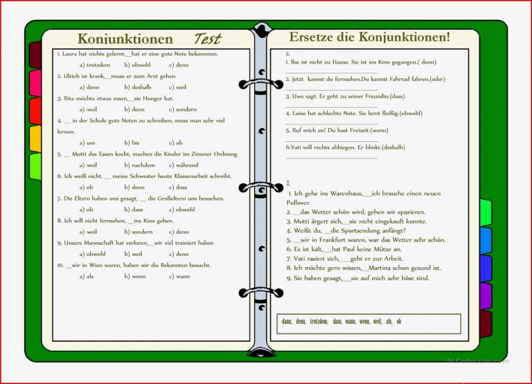 Konjunktionen Arbeitsblatt Kostenlose DAF Arbeitsblätter