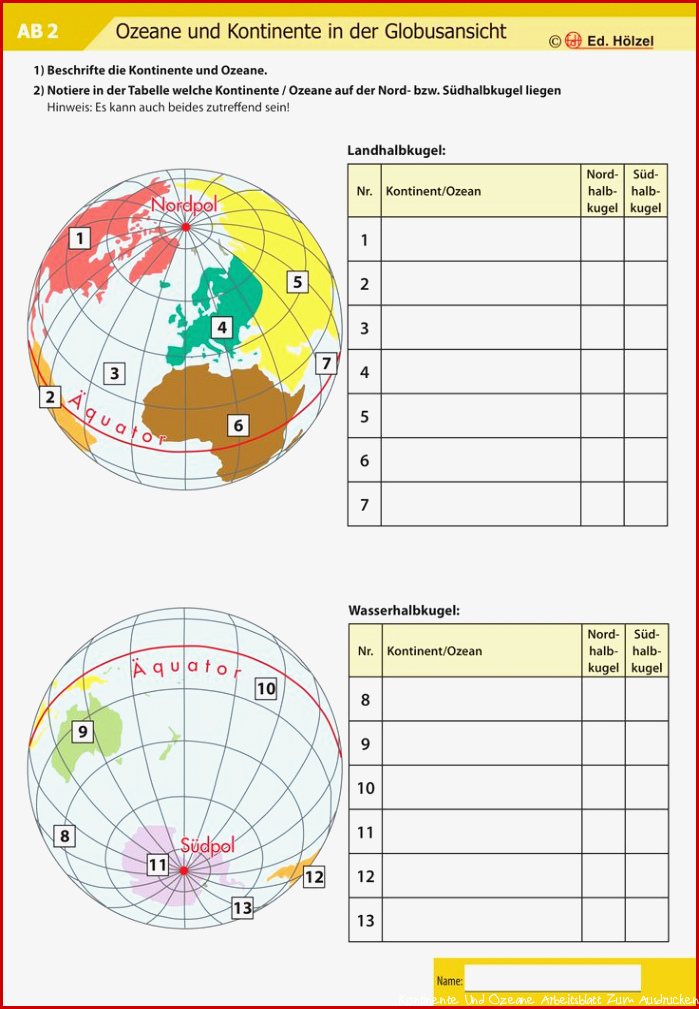 Kontinente und Ozeane – Unterrichtsmaterial im Fach