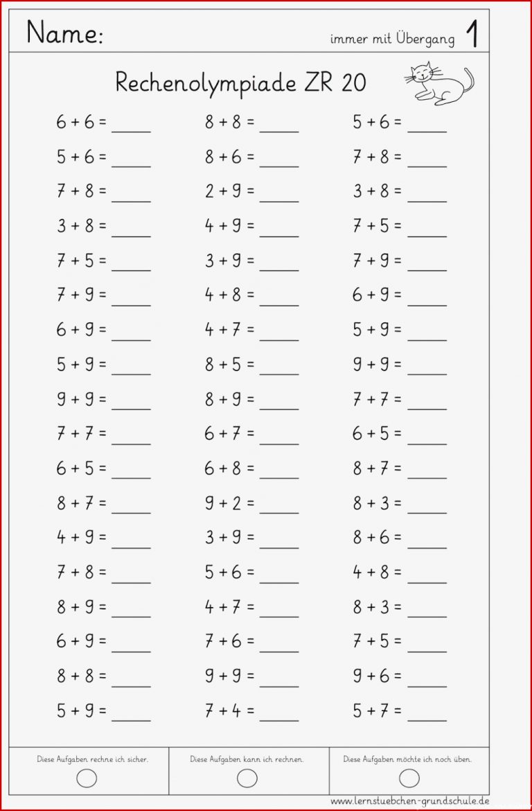 Kopfrechenblätter für den Zahlenraum bis 20 in 2020