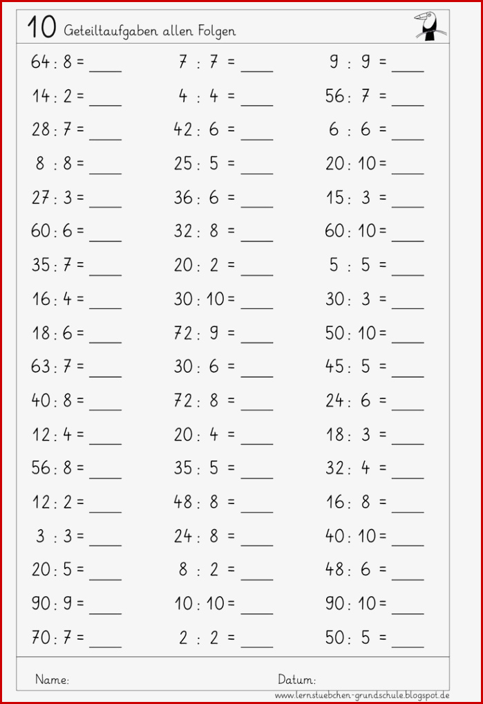 Kopfrechenblätter Zum Einmaleins Multiplizieren Und