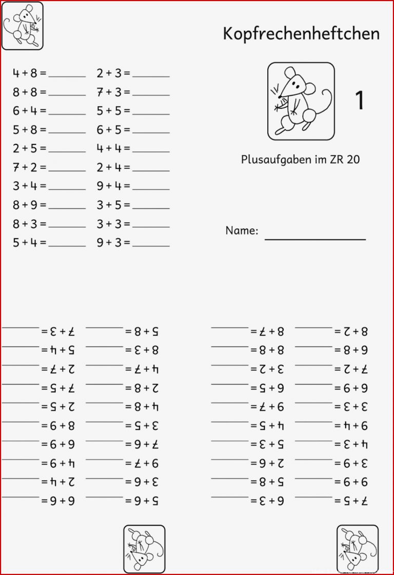 Kopfrechenheftchen ZR 20 PLus