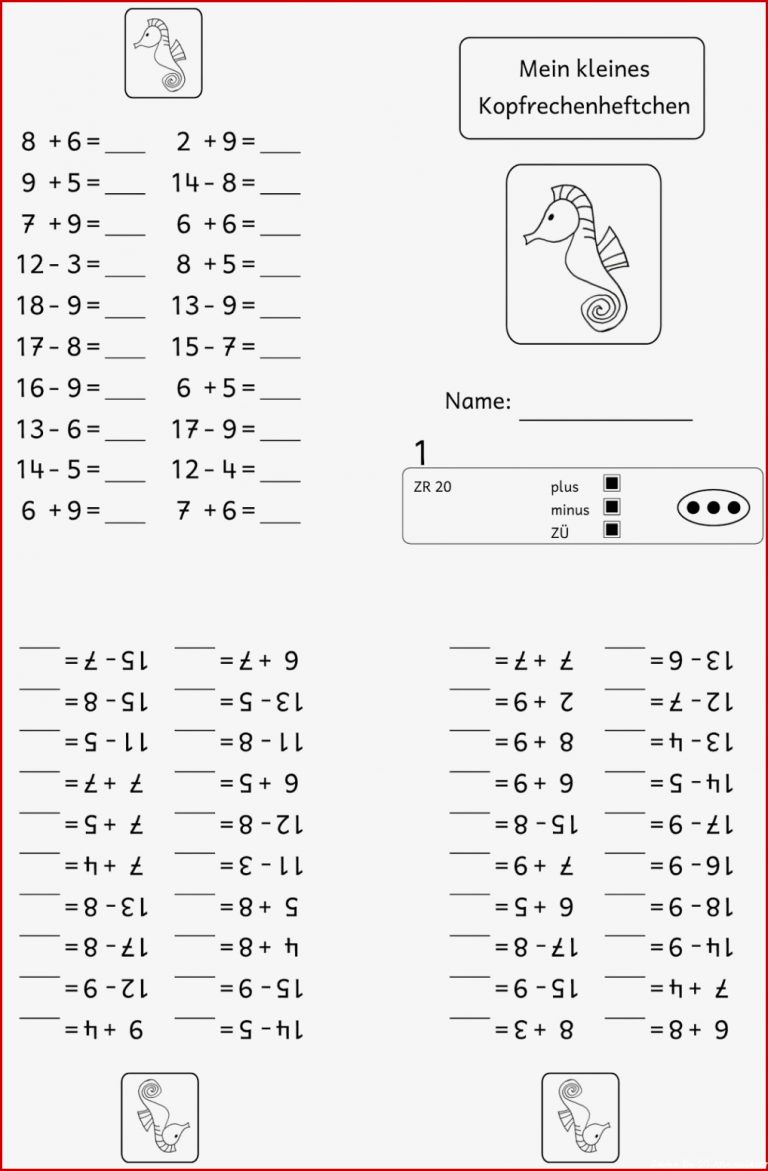 Kopfrechenheftchen Zr 20 Plus Minus