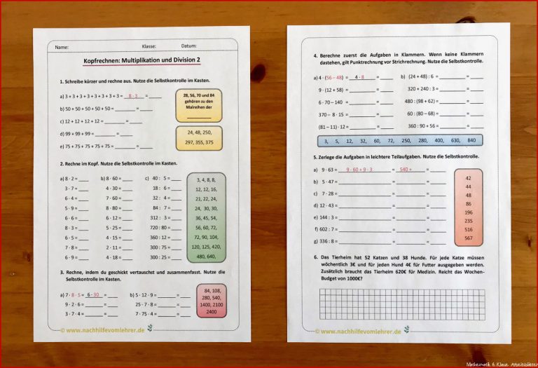 Kopfrechnen Klasse 6 - nachhilfevomlehrer.de