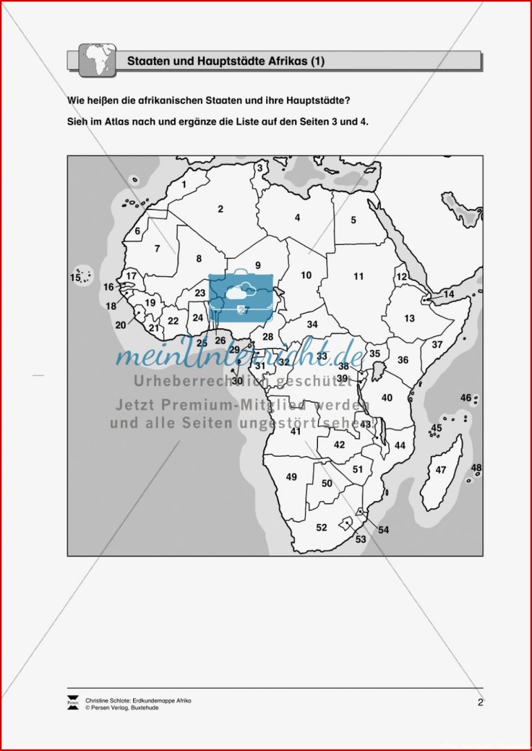 Kopiervorlage zu einer Übersicht über den Kontinent Afrika