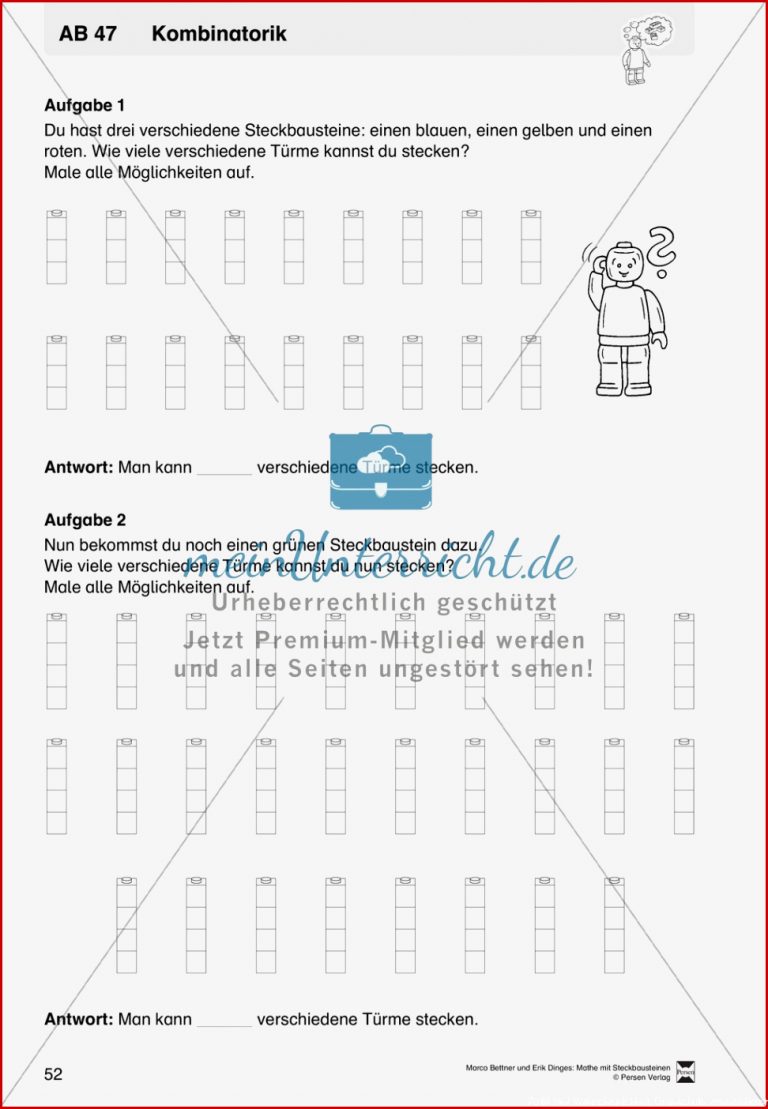 Kopiervorlagen mit praktischen Aufgaben zur Kombinatorik