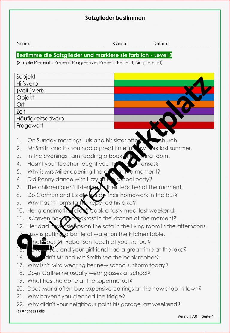Kostenlos Satzglieder Bestimmen Arbeitsblätter Mit
