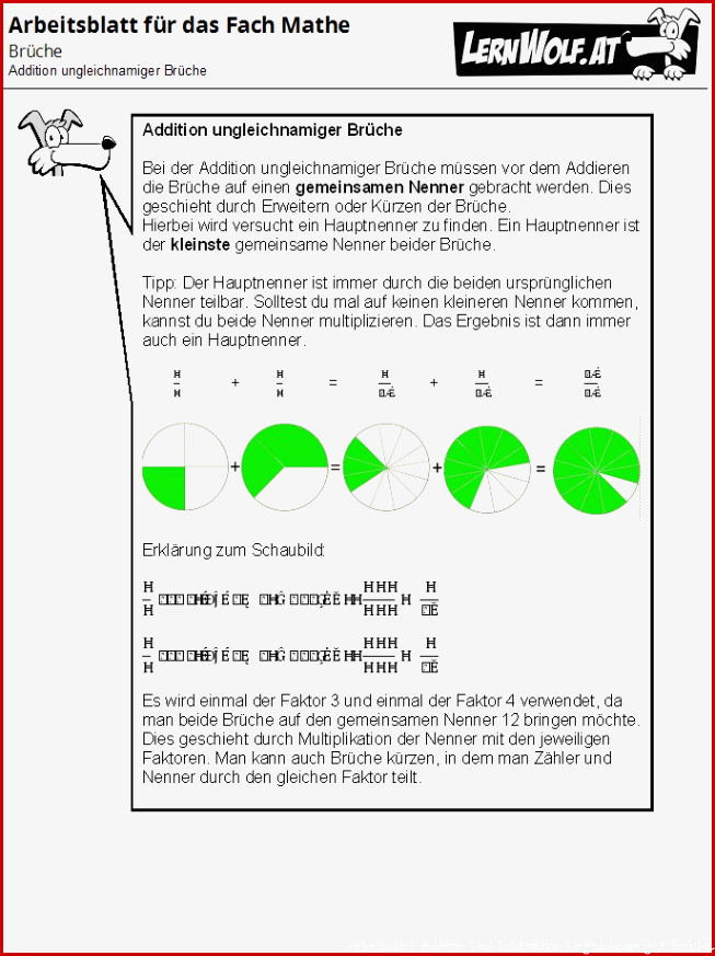 Kostenlose Arbeits und Übungsblätter zum Thema Brüche