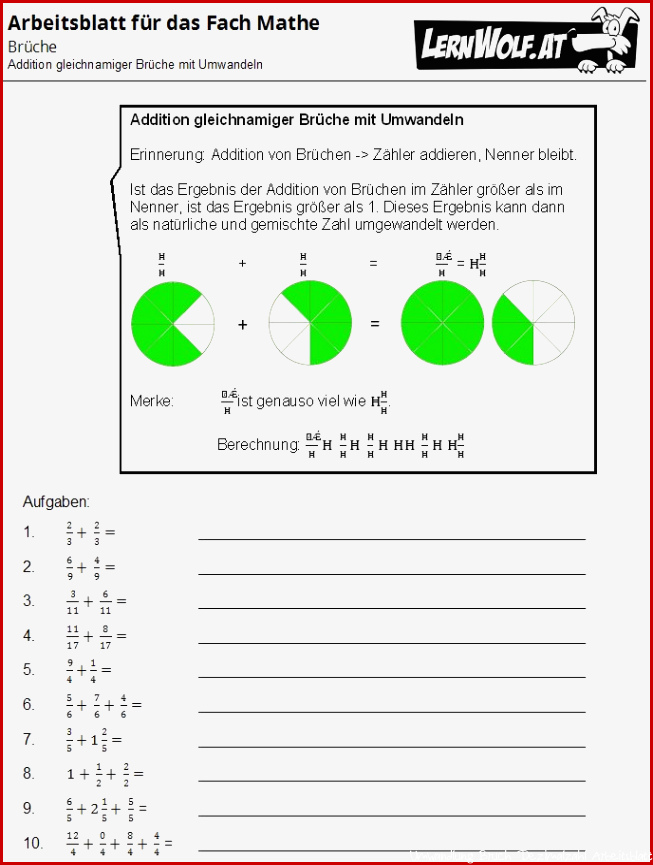 Kostenlose Arbeits- und Übungsblätter zum Thema Brüche - lernwolf.at Kostenlos Herunterladen Kostenlose Arbeits- und Übungsblätter zum Thema Brüche - lernwolf.at