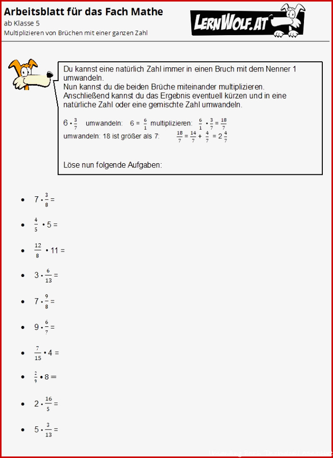 Kostenlose Arbeits- und Übungsblätter zum Thema Brüche - lernwolf.at