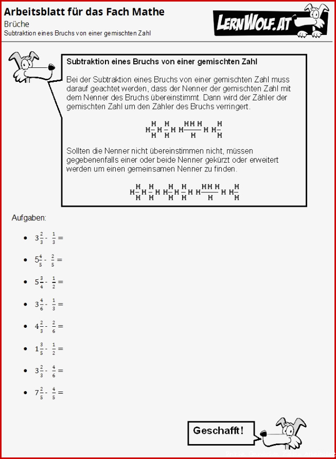 Kostenlose Arbeits und Übungsblätter zum Thema Brüche