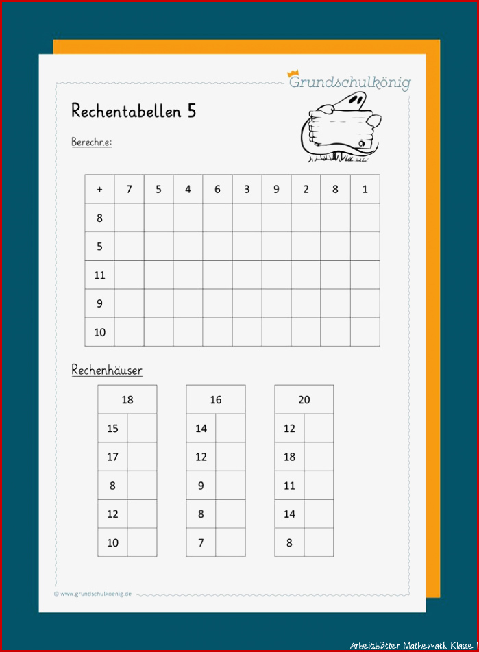 Kostenlose Arbeitsblätter mit Rechentabellen im Zahlenraum