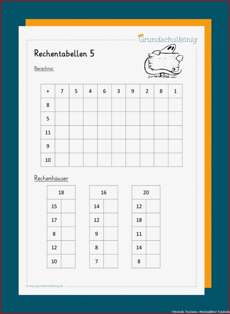 Kostenlose Arbeitsblätter Mit Rechentabellen Im Zahlenraum