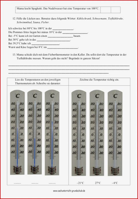 Kostenlose Arbeitsblätter Zum thema thermometer