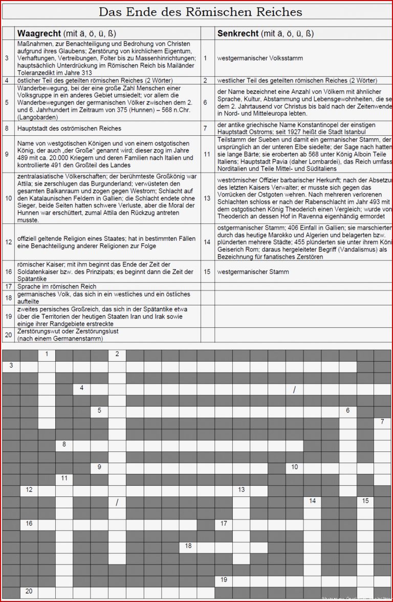 Kreuzworträtsel 13 zum Geschichtsunterricht
