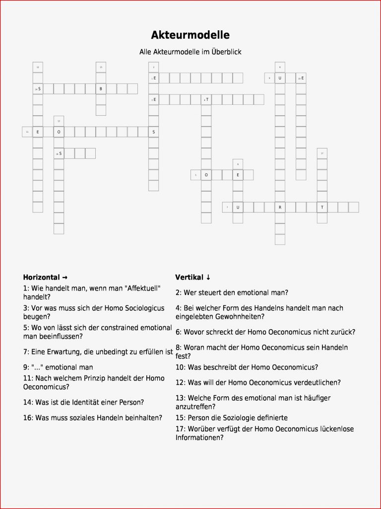 Kreuzworträtsel "akteurmodelle" Als Pdf Arbeitsblatt