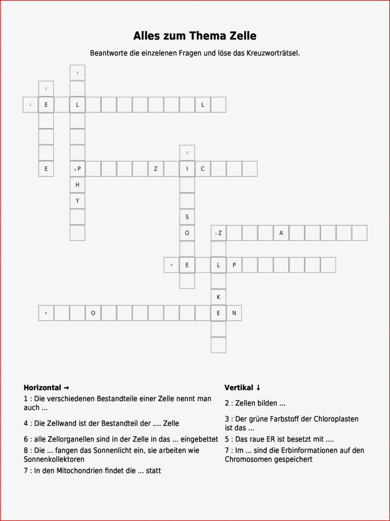 Kreuzworträtsel "alles Zum thema Zelle" Als Pdf