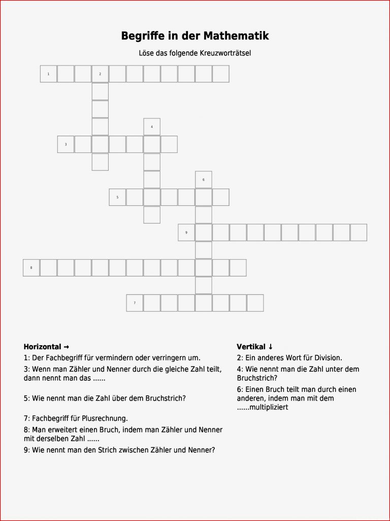 Kreuzworträtsel "begriffe In Der Mathematik" Als Pdf