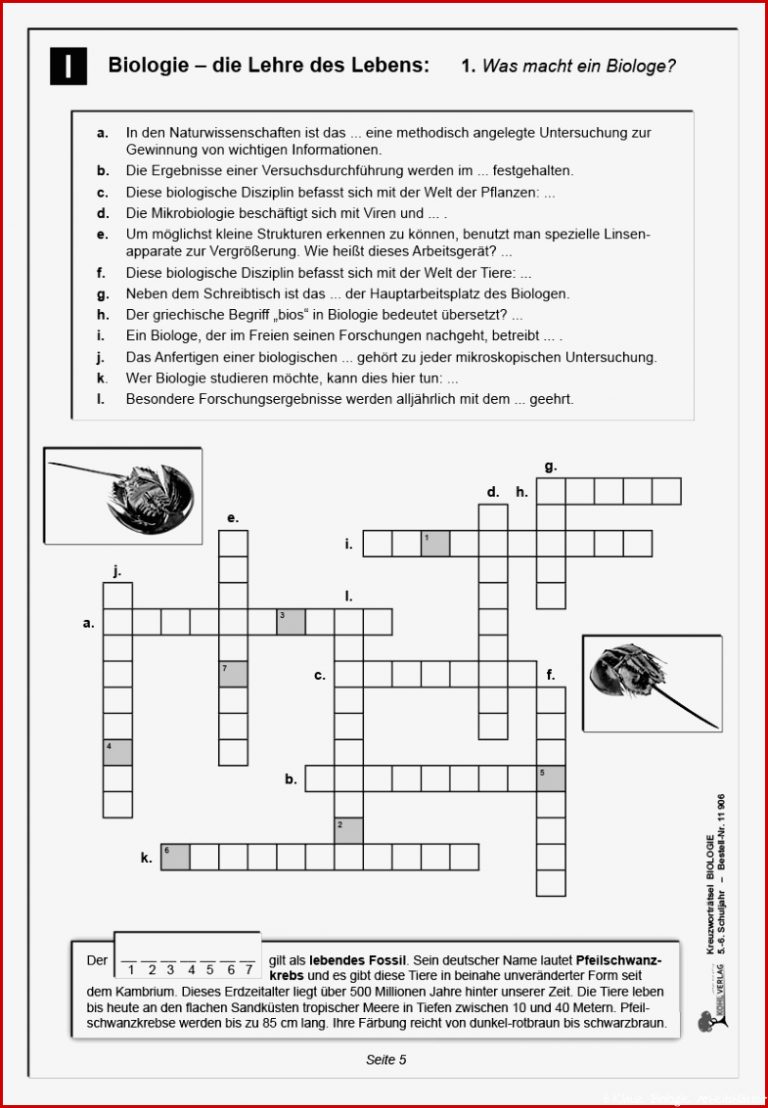 Kreuzworträtsel Biologie Klasse 5 6 Pdf Ab 10 J 48 S