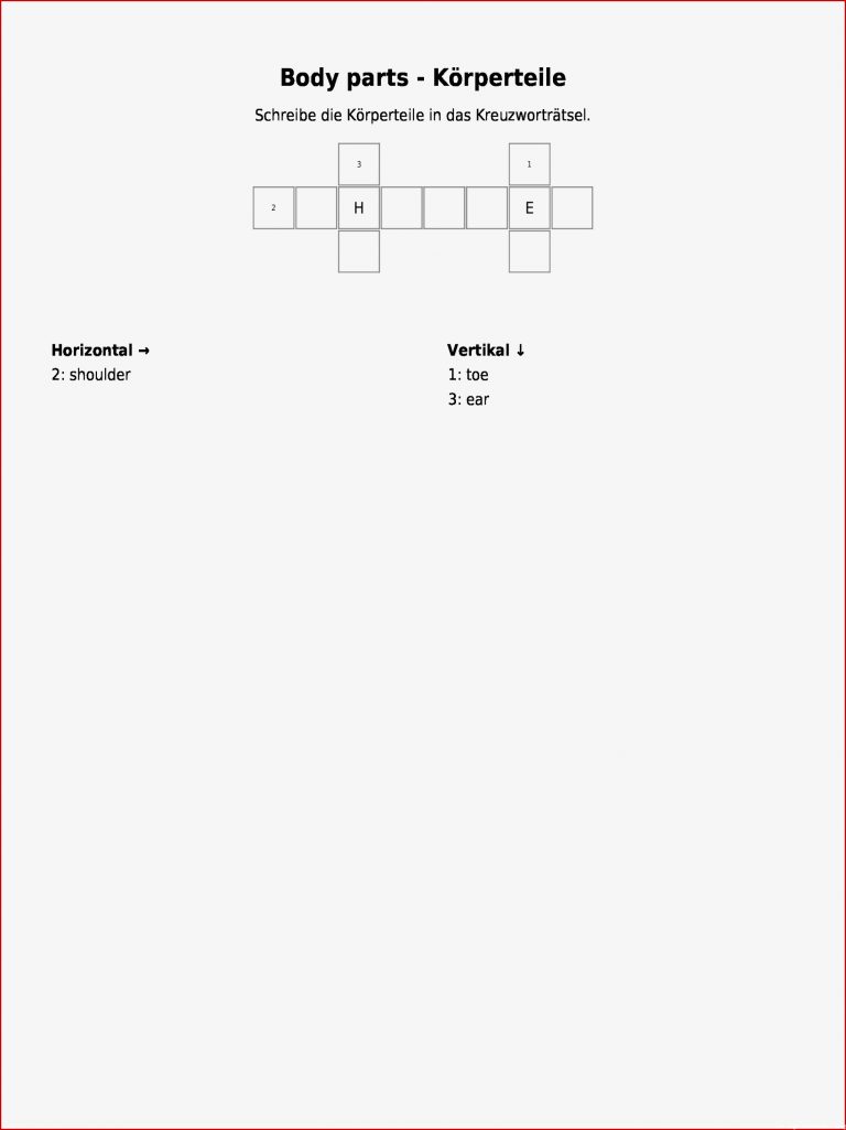 Kreuzworträtsel "body Parts Körperteile" Als Pdf
