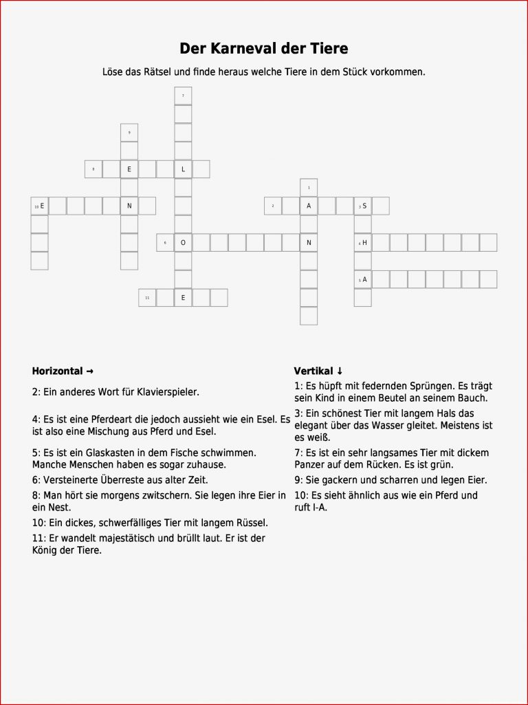 Kreuzworträtsel "der Karneval Der Tiere " Als Pdf