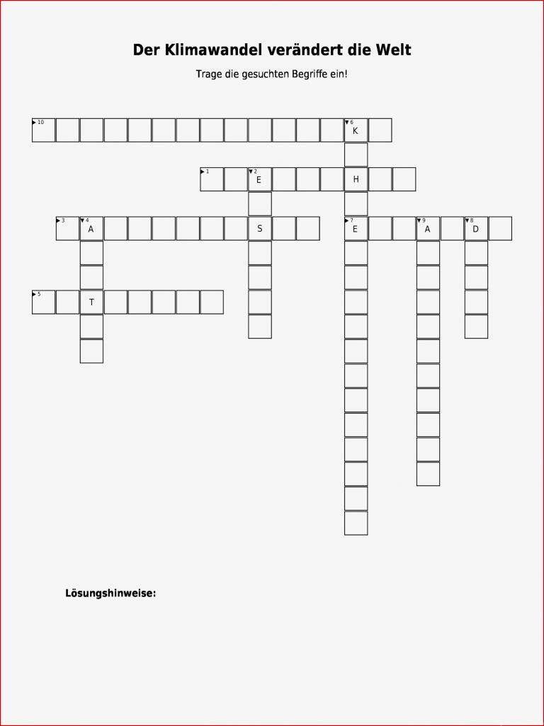 Kreuzworträtsel "der Klimawandel Verändert Welt" Als