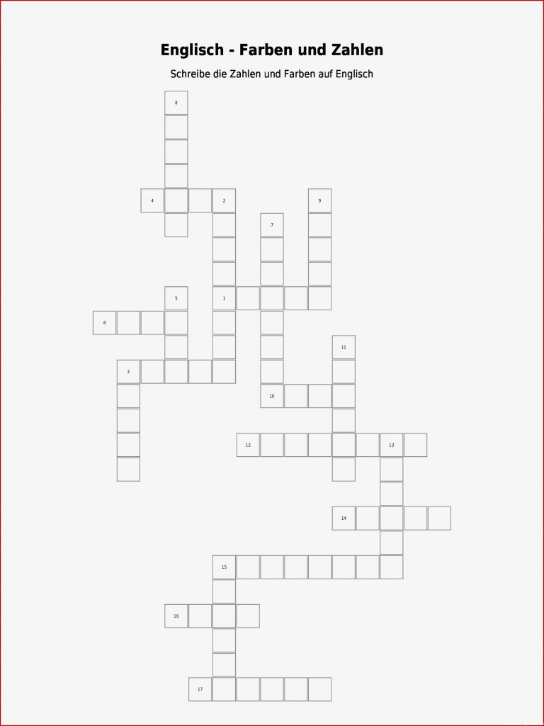 Kreuzworträtsel "englisch Farben Und Zahlen" Als Pdf