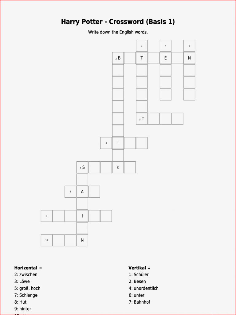 Kreuzworträtsel "harry Potter Crossword Basis 1 " Als