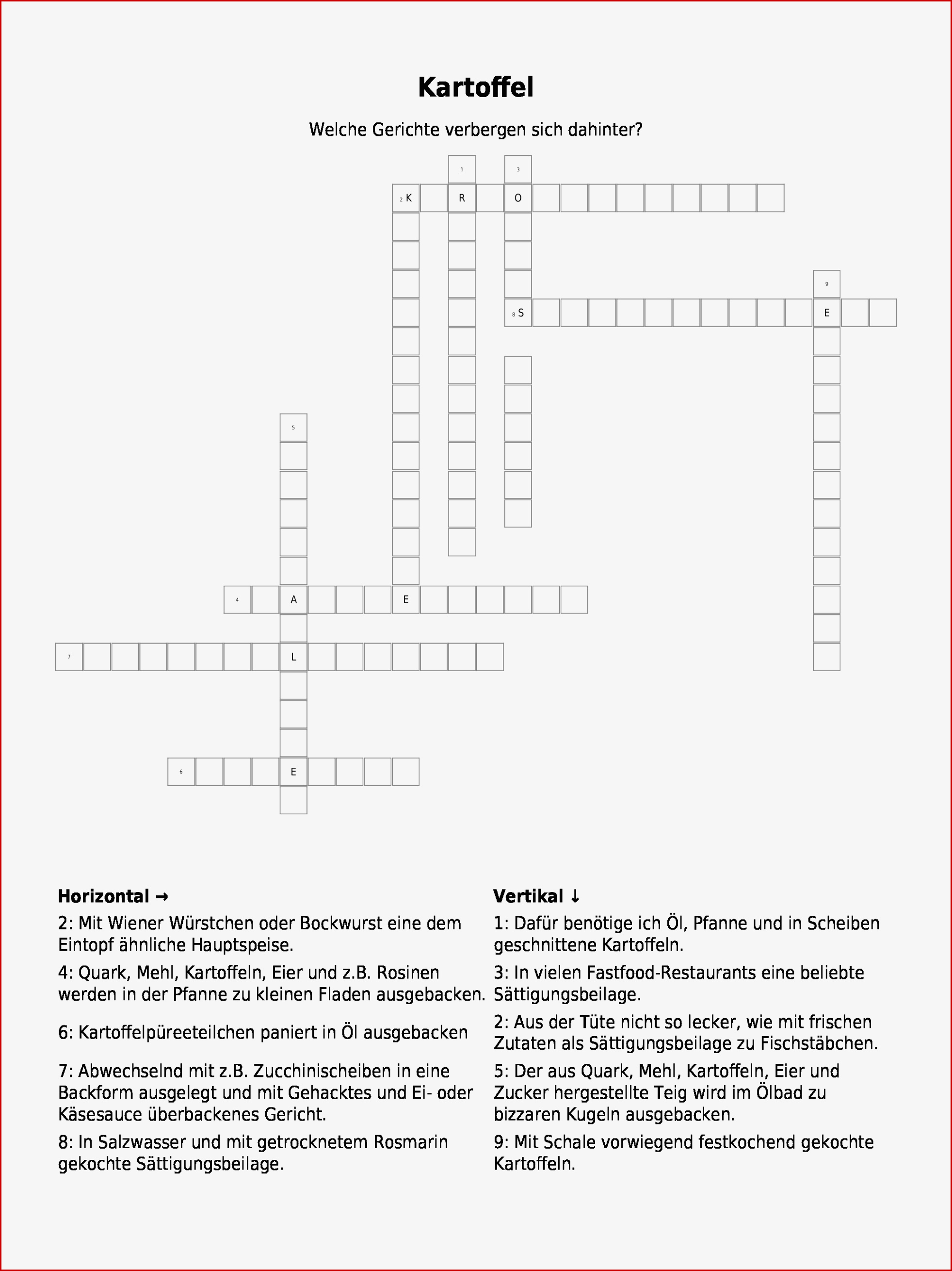 Kreuzworträtsel "kartoffel" Als Pdf Arbeitsblatt