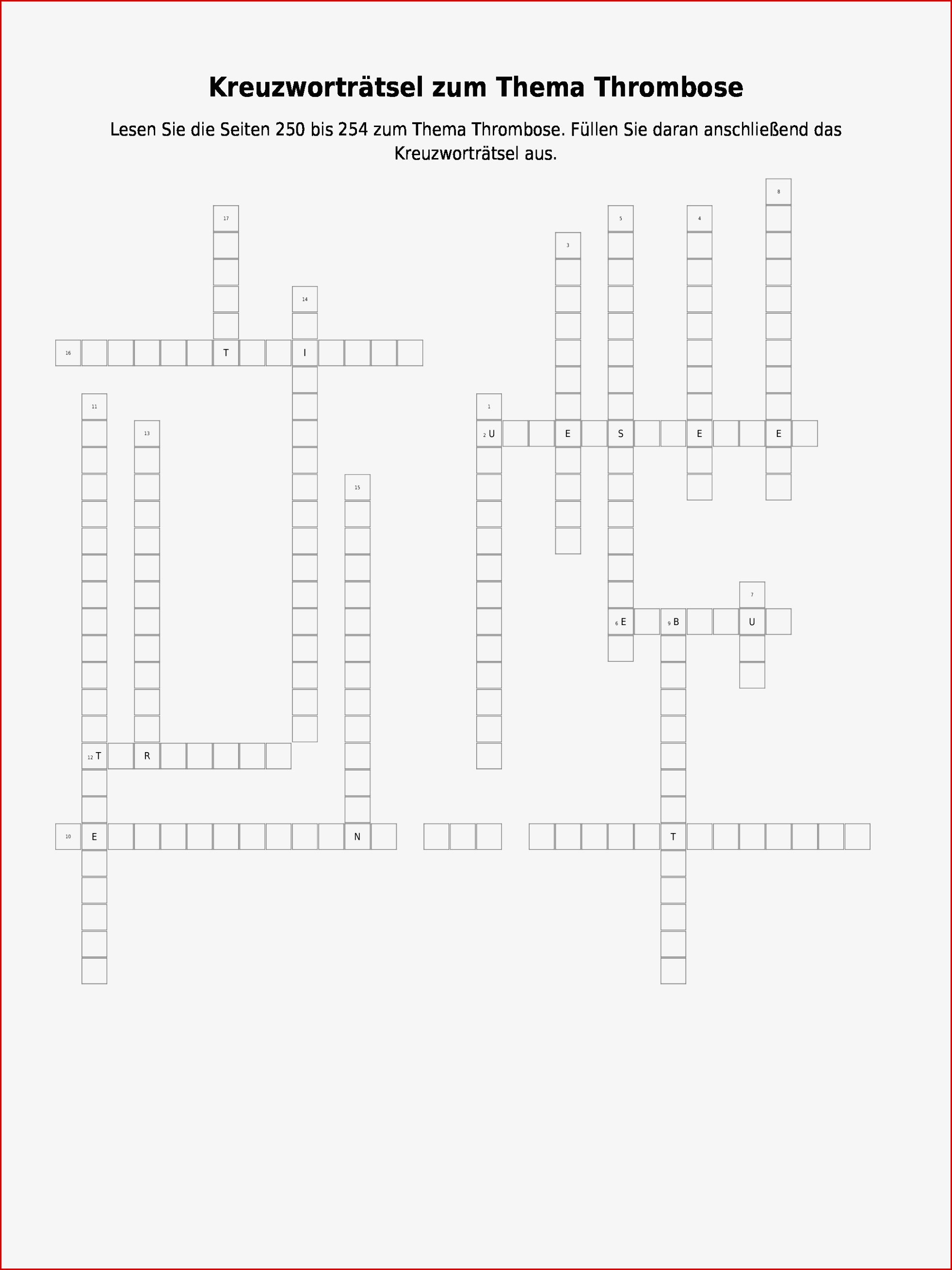 Kreuzworträtsel "kreuzworträtsel Zum thema Thrombose" Als