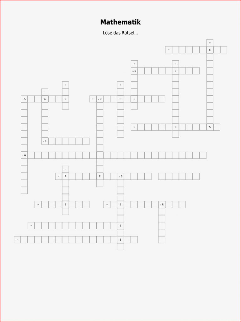 Kreuzworträtsel "mathematik" Als Pdf Arbeitsblatt