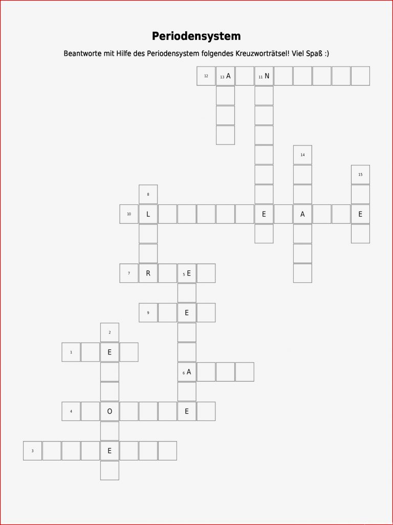 Kreuzworträtsel "periodensystem " Als Pdf Arbeitsblatt