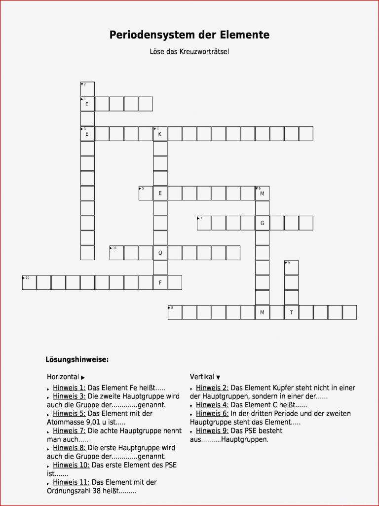 Kreuzworträtsel "periodensystem Der Elemente" Als Pdf