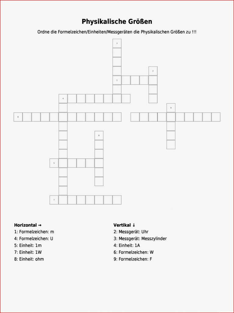 Kreuzworträtsel "physikalische Größen" Als Pdf