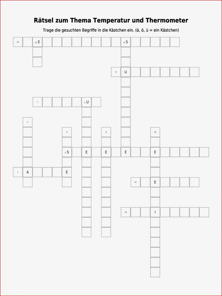 Kreuzworträtsel "rätsel Zum thema Temperatur Und